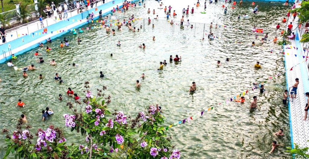 Ao làng được cải tạo thành bể bơi