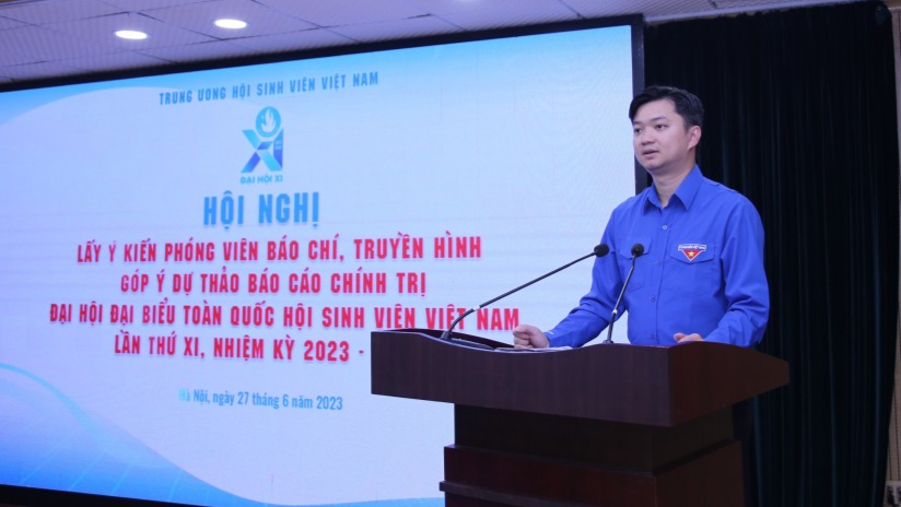 Bí thư Trung ương Đoàn, Chủ tịch Trung ương Hội Sinh viên Việt Nam Nguyễn Minh Triết  phát biểu tại chương trình