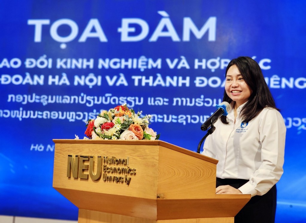Đồng chí Hoàng Thanh Tâm, Phó Chủ tịch Hội Sinh viên Việt Nam thành phố Hà Nội đã giới thiệu về mô hình tổ chức, cơ cấu hoạt động của Hội Sinh viên Việt Nam thành phố Hà Nội, hiệu quả hoạt động của Hội