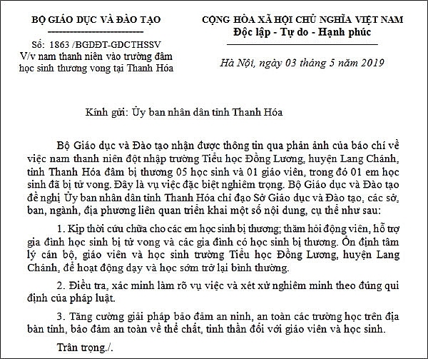 vu giao vien hoc sinh bi dam tai thanh hoa bo gddt de nghi xu ly nghiem