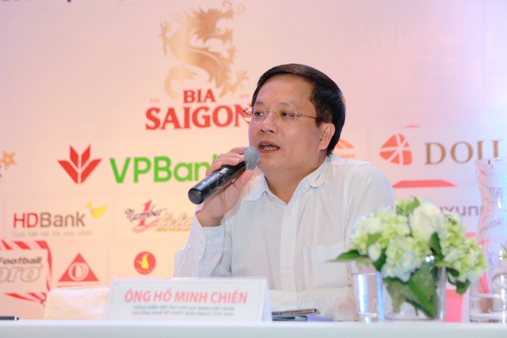 Nhà báo Hồ Minh Chiến - Tổng biên tập Tạp chí Gia đình Việt Nam, Trưởng Ban Tổ chức Press Cup 2022 chia sẻ tại buổi họp báo.