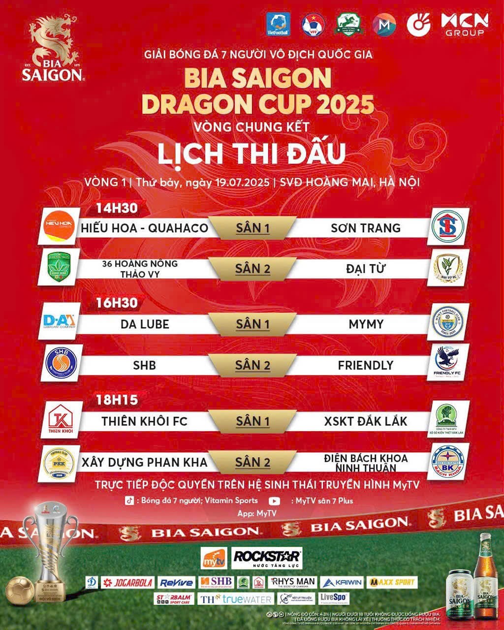 Lịch thi đấu lượt trận đầu tiên VCK giải bóng đá 7 người VĐQG 2025