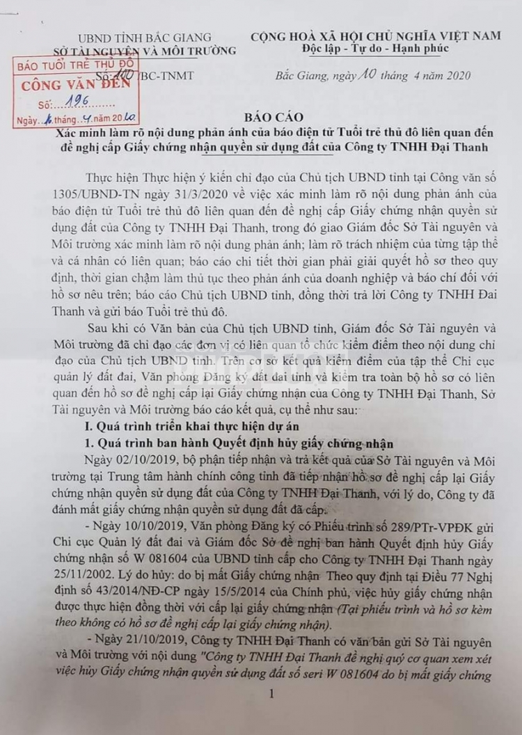 6 lanh dao so tnmt bac giang bi phe binh yeu cau rut kinh nghiem vu ngam tom so do cua cong ty dai thanh