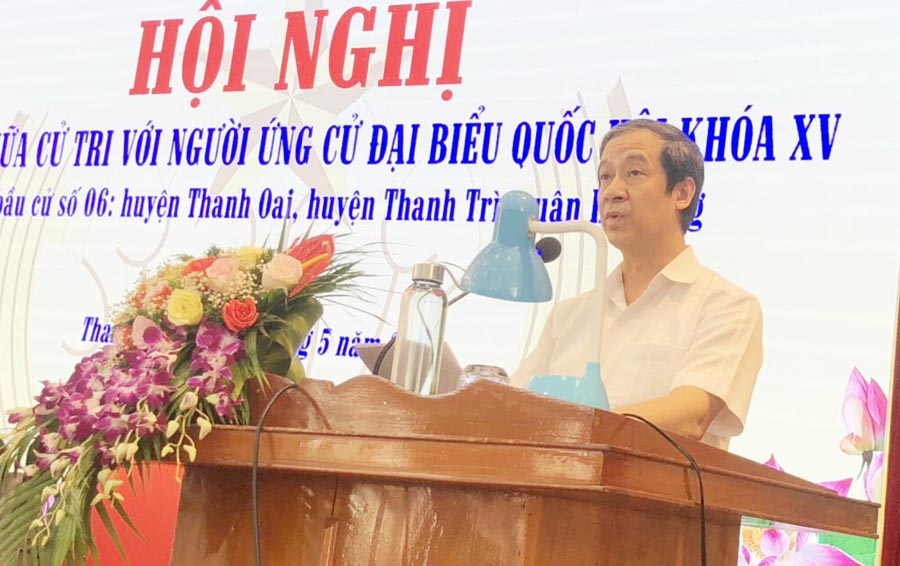 Ứng cử viên Nguyễn Kim Sơn hứa sẽ có chính sách phát triển ngành giáo dục đào tạo của huyện Thanh Oai