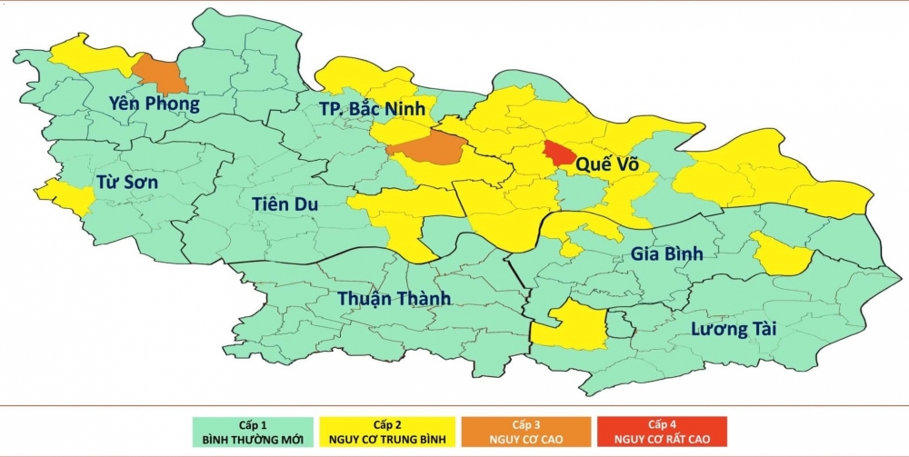 Bắc Ninh: Cấp độ dịch Covid-19 toàn tỉnh có 1 vùng đỏ, 2 vùng cam và 28 vùng vàng