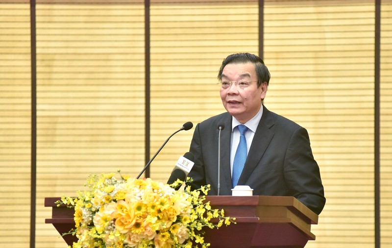 Chủ tịch UBND thành phố Hà Nội Chu Ngọc Anh phát biểu tại hội nghị.