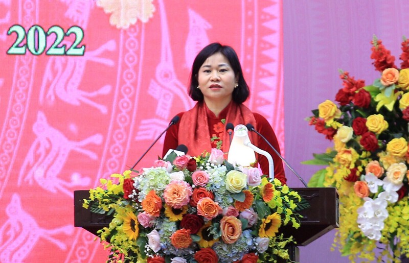 Phó Bí thư Thường trực Thành ủy Hà Nội Nguyễn Thị Tuyến phát biểu tại buổi lễ