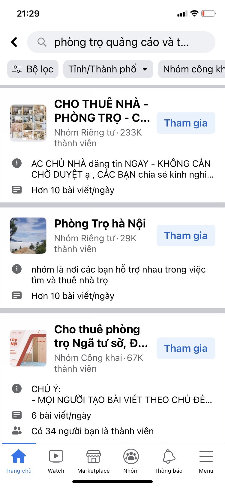 Nhiều nhóm cho thuê nhà có lượng người tham gia rất lớn và tương tác mỗi ngày rất cao trong thời gian gần đây