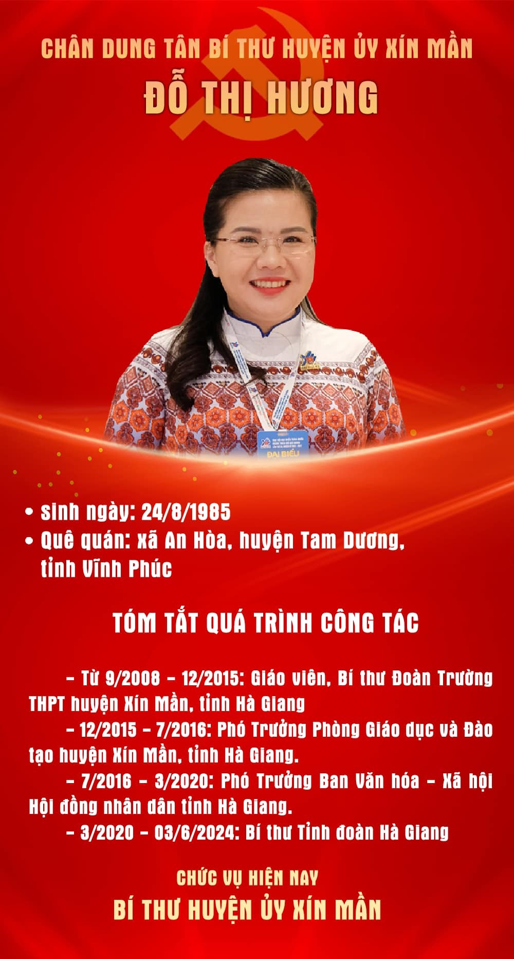 Đồng chí Đỗ Thị Hương được bổ nhiệm chức vụ Bí thư Huyện ủy Xín Mần