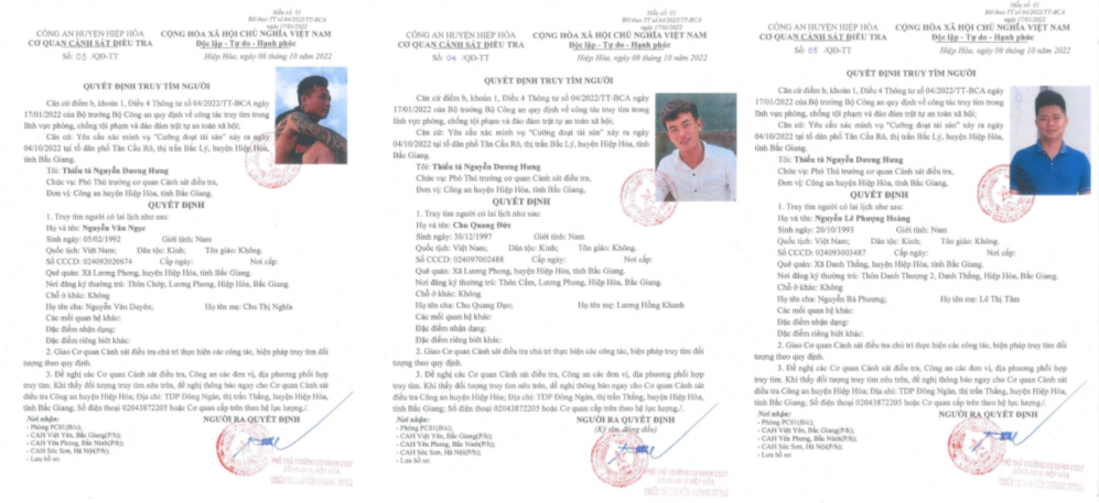 Bắc Giang: Truy tìm 3 đối tượng liên quan tới một vụ án cưỡng đoạt tài sản