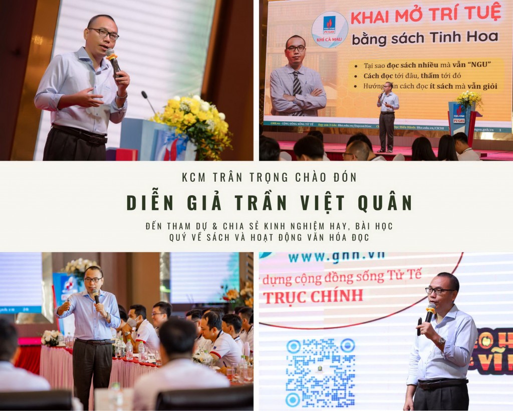 diễn giả Trần Việt Quân đã có bài chia sẻ “Khai mở trí tuệ bằng Sách tinh hoa” tại Diễn đàn Văn hóa đọc của KCM