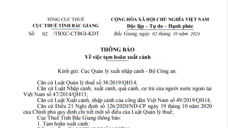 Tạm hoãn xuất cảnh Giám đốc Công ty Cổ phần Thương mại và Dịch vụ kỹ thuật AEM Đại Nam