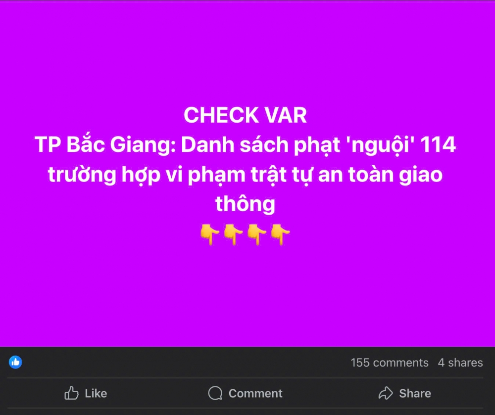 Nhiều KOLs người Bắc Giang có nhiều bài viết cảnh báo phạt nguội vi phạm giao thông, để nâng cao ý thức của người dân