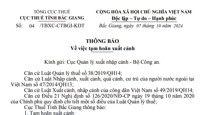 Tạm hoãn xuất cảnh Giám đốc Công ty Cổ phần Thương mại Sơn Thạch