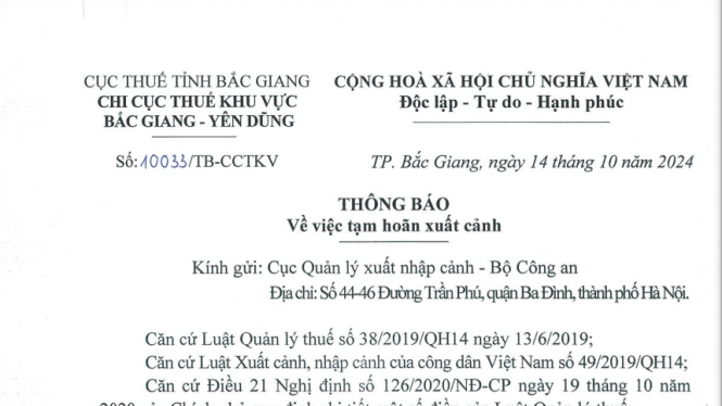 Tạm hoãn xuất cảnh Giám đốc Công ty Cổ phần Bất động sản Sông Thương