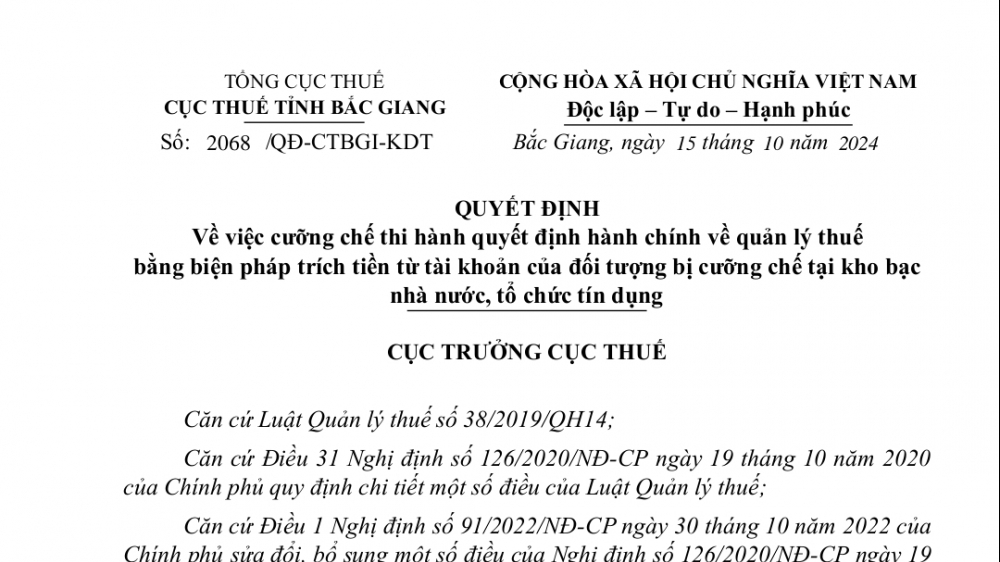 Bắc Giang: Cưỡng chế Công ty CP Xây dựng 179 hơn 95 tỷ đồng tiền nợ thuế