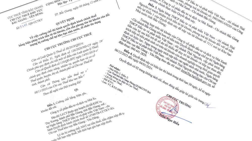 Quyết định của Chi cục Thuế Bắc Giang - Yên Dũng