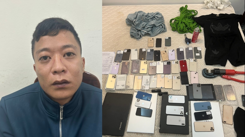 Bắt đối tượng đột nhập trộm hàng chục điện thoại tại cửa hàng