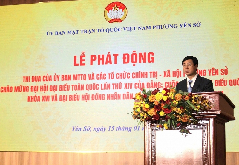 Bí thư Đảng ủy, Chủ tịch HĐND phường Yên Sở Nguyễn Minh Tâm phát biểu chỉ đạo