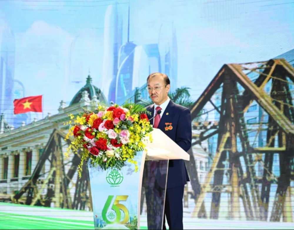 Ông Nguyễn Hữu Tiến - Chủ tịch Hội đồng thành viên Công ty URENCO phát biểu tại Hội nghị. Ảnh: Ngọc Hiệp.