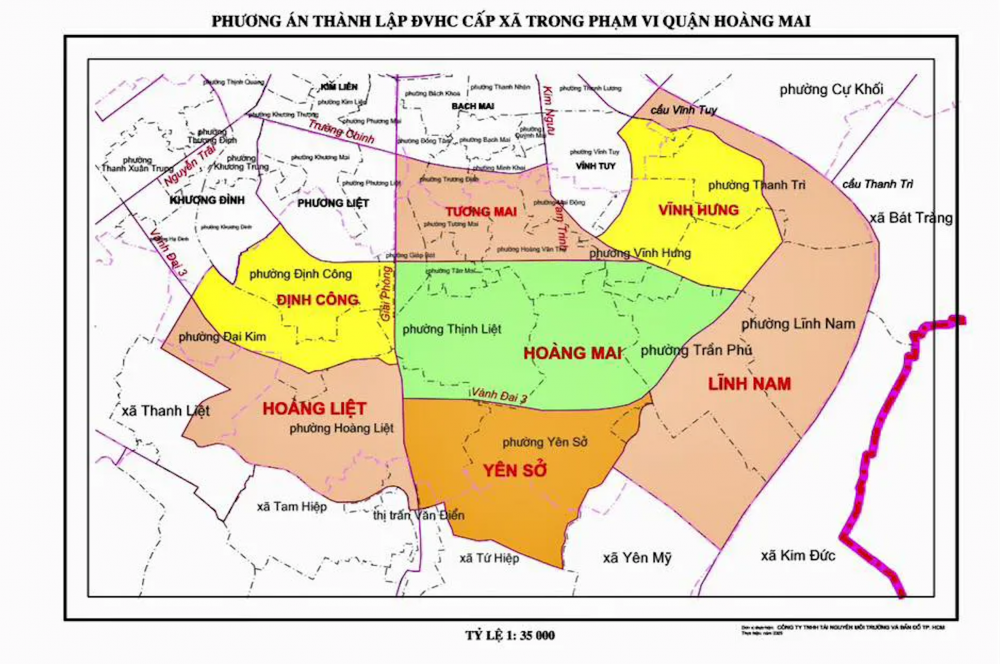 Bản đồ 7 đơn vị hành chính cơ sở: Định Công, Hoàng Liệt, Tương Mai, Hoàng Mai, Yên Sở, Vĩnh Hưng, Lĩnh Nam.