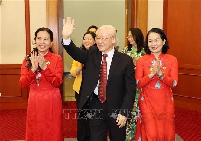 Tổng Bí thư Nguyễn Phú Trọng đến dự buổi gặp mặt.