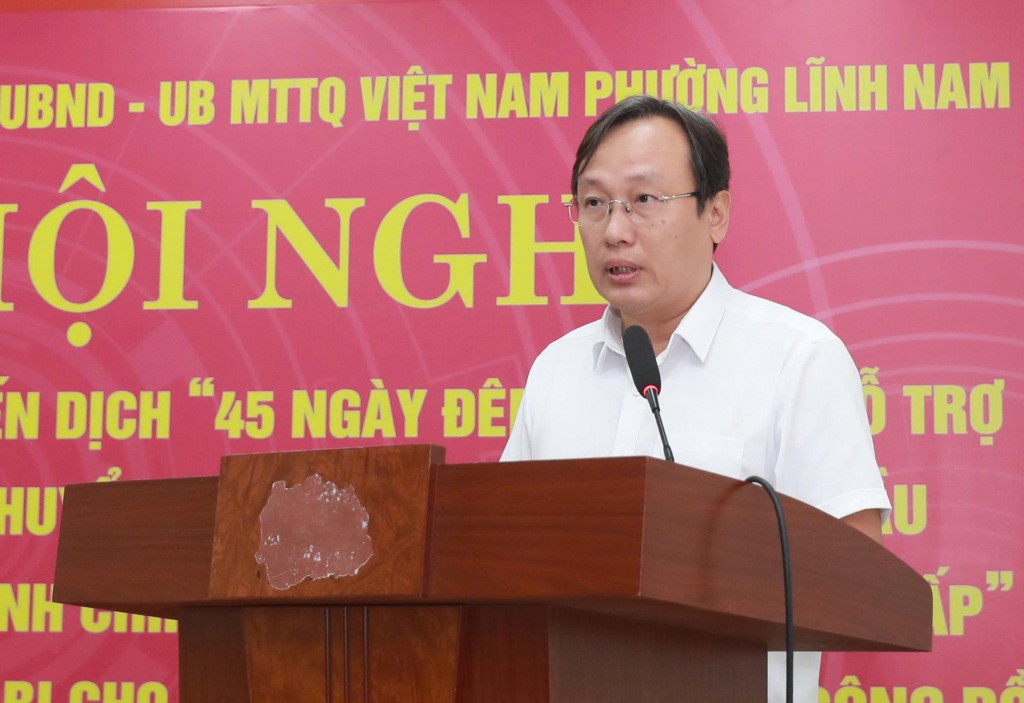 Bí thư Đảng ủy, Chủ tịch HĐND phường Lĩnh Nam Đỗ Thanh Tùng phát biểu chỉ đạo tại hội nghị