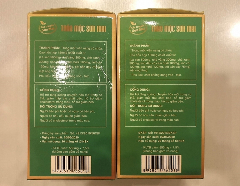 Kỳ lạ 2 sản phẩm Thảo mộc Sơn Mai chung một số công bố, chung mã vạch, chỉ khác nhau về số lượng viên trong mỗi hộp.