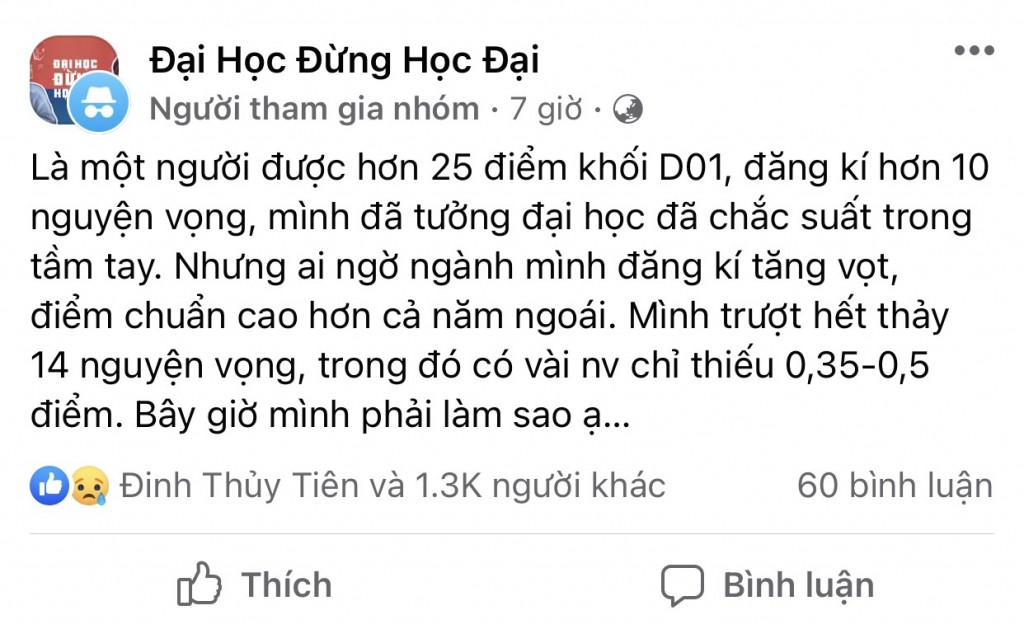 Chia sẻ của bạn thí sinh trong nhóm Đại học đừng học đại