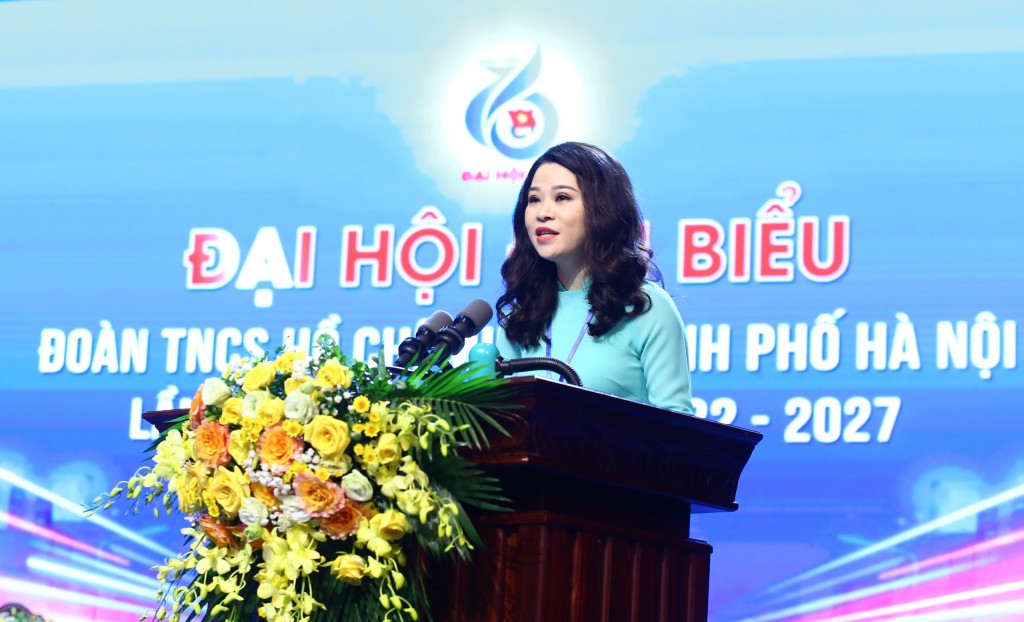 Đồng chí Chu Hồng Minh, UVBTV Trung ương Đoàn, Thành ủy viên, Bí thư Thành đoàn Hà Nội phát biểu khai mạc Đại hội