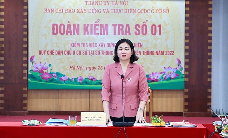 Phó Bí thư Thường trực Thành ủy Hà Nội Nguyễn Thị Tuyến phát biểu kết luận buổi kiểm tra