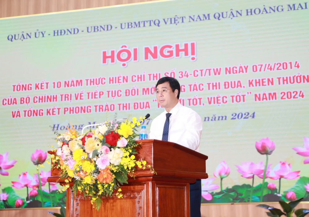 Chủ tịch UBND quận Hoàng Mai Nguyễn Minh Tâm phát biểu chỉ đạo tại hội nghị