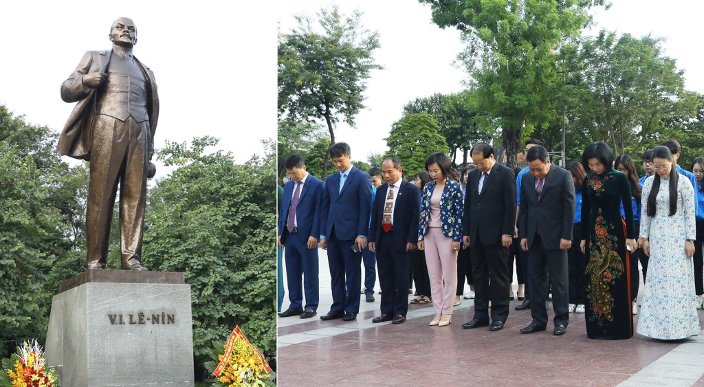 Đoàn đại biểu TP Hà Nội dâng hoa tưởng niệm tại Tượng đài V.I.Lê-nin