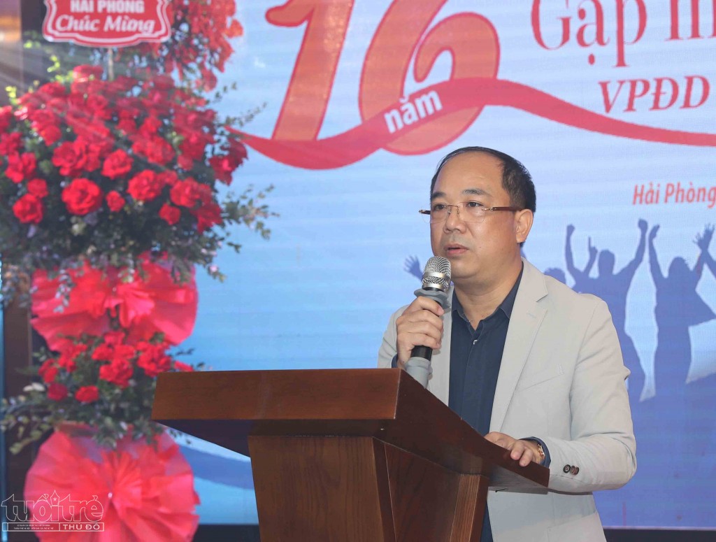 Đồng chí Nguyễn Mạnh Hưng, Tổng biên tập Báo Tuổi trẻ Thủ đô phát biểu tại buổi lễ