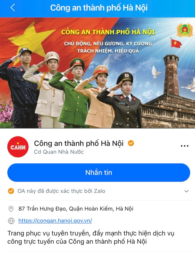 Công an thành phố Hà Nội chính thức triển khai trang mạng xã hội Zalo