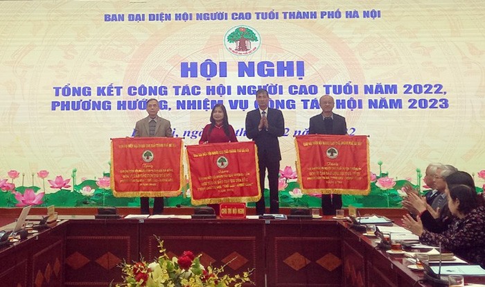 Phó Chủ tịch Ủy ban Mặt trận Tổ quốc Việt Nam thành phố, Trưởng ban đại diện Hội Người cao tuổi thành phố Nguyễn Anh Tuấn trao Cờ thi đua cho các đơn vị.