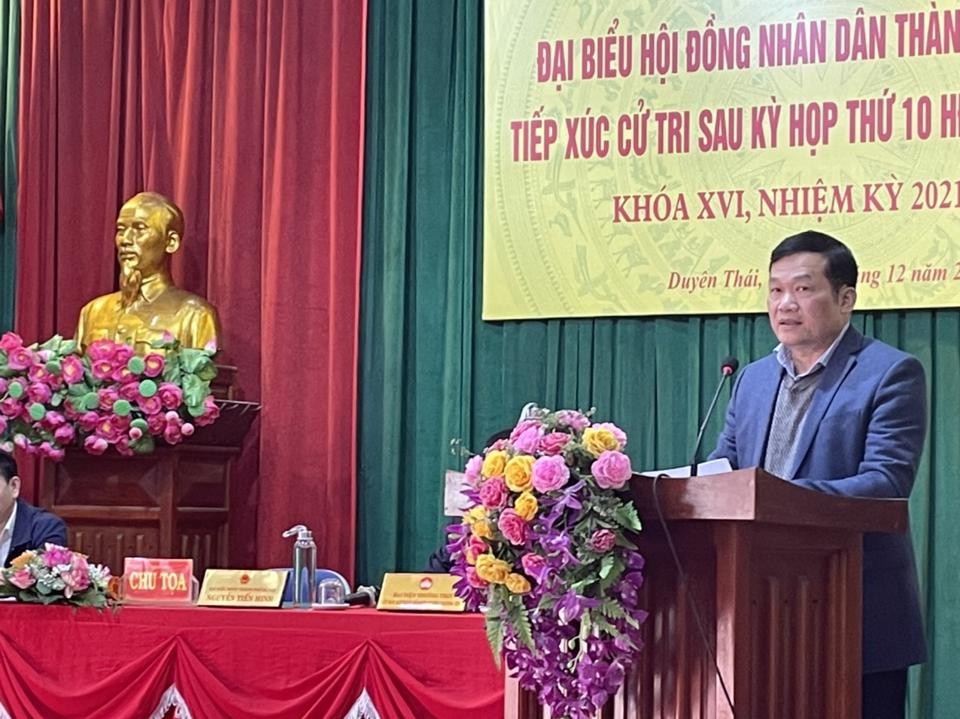 Bí thư Huyện ủy Thường Tín Nguyễn Tiến Minh phát biểu tiếp thu ý kiến cử tri