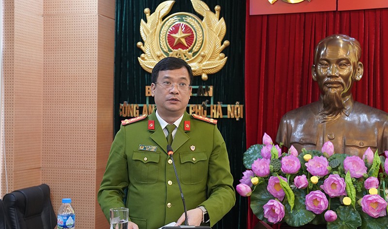 Đại tá Phạm Trung Hiếu, Trưởng phòng Cảnh sát PCCC&amp;amp;CNCH trình bày tóm tắt báo cáo tổng kết công tác năm 2022