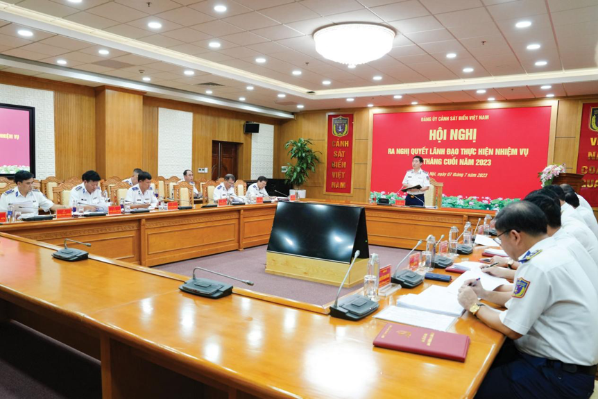 Quang cảnh Hội nghị Ra nghị quyết lãnh đạo thực hiện nhiệm vụ 6 tháng cuối năm 2023 của Đảng ủy Cảnh sát biển Việt Nam.