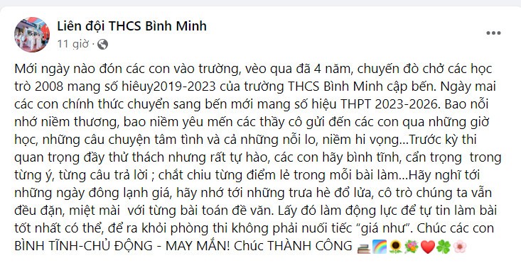 Những lời chúc trên fanpage Liên đội THCS Bình Minh