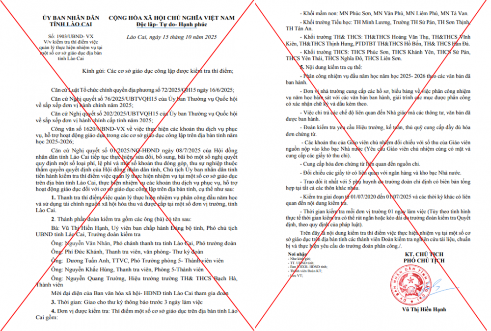 Nội dung văn bản giả mạo Văn bản UBND tỉnh Lào Cai 