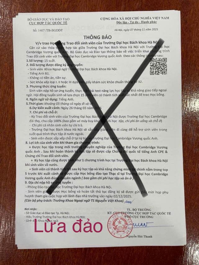 Cảnh báo về lừa đảo liên quan đến trao đổi sinh viên