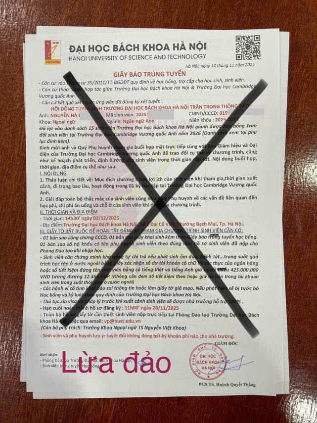 Cảnh báo về lừa đảo liên quan đến trao đổi sinh viên