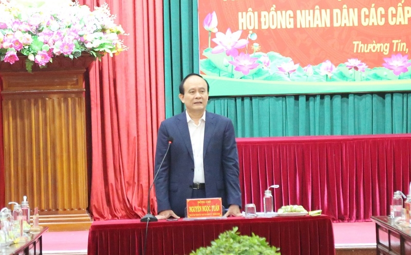 Chủ tịch HĐND TP Hà Nội Nguyễn Ngọc Tuấn phát biểu chỉ đạo buổi làm việc