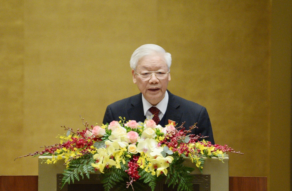 Tổng Bí thư, Chủ tịch nước Nguyễn Phú Trọng trình bày Báo cáo công tác của Chủ tịch nước nhiệm kỳ 2016-2021