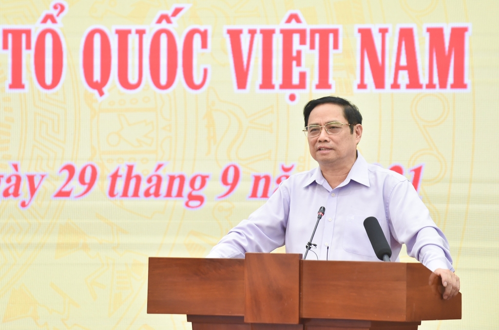 Thủ tướng Phạm Minh Chính khẳng định, Chính phủ, các thành viên Chính phủ luôn coi trọng, lắng nghe ý kiến của MTTQ Việt Nam - Ảnh: VGP/Nhật Bắc