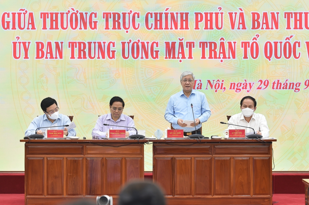 Chủ tịch Ủy ban Trung ương MTTQ Việt Nam  Đỗ Văn Chiến phát biểu tại Hội nghị - Ảnh: VGP/Nhật Bắc