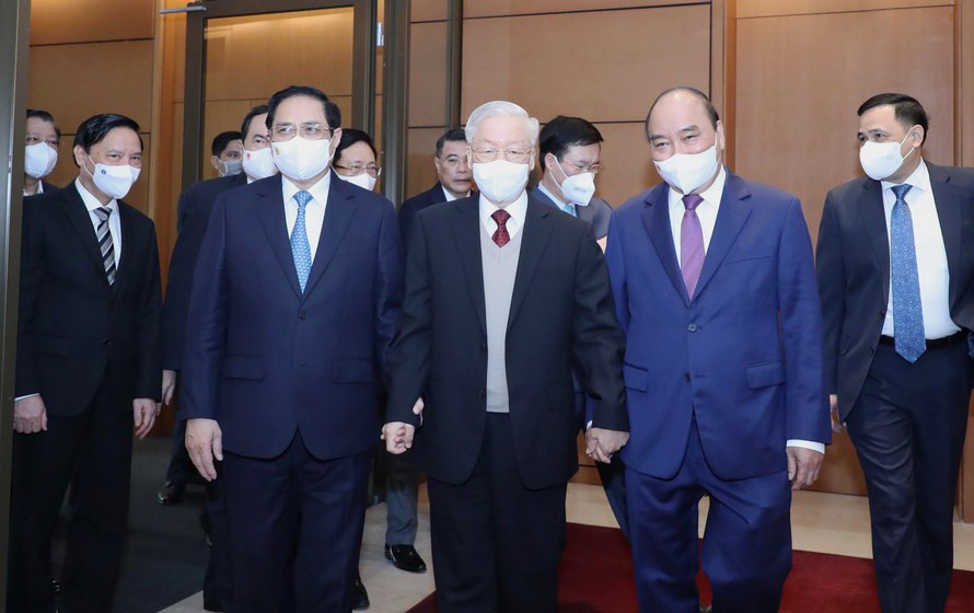 Tổng Bí thư Nguyễn Phú Trọng và lãnh đạo Đảng, Nhà nước tham dự hội nghị.