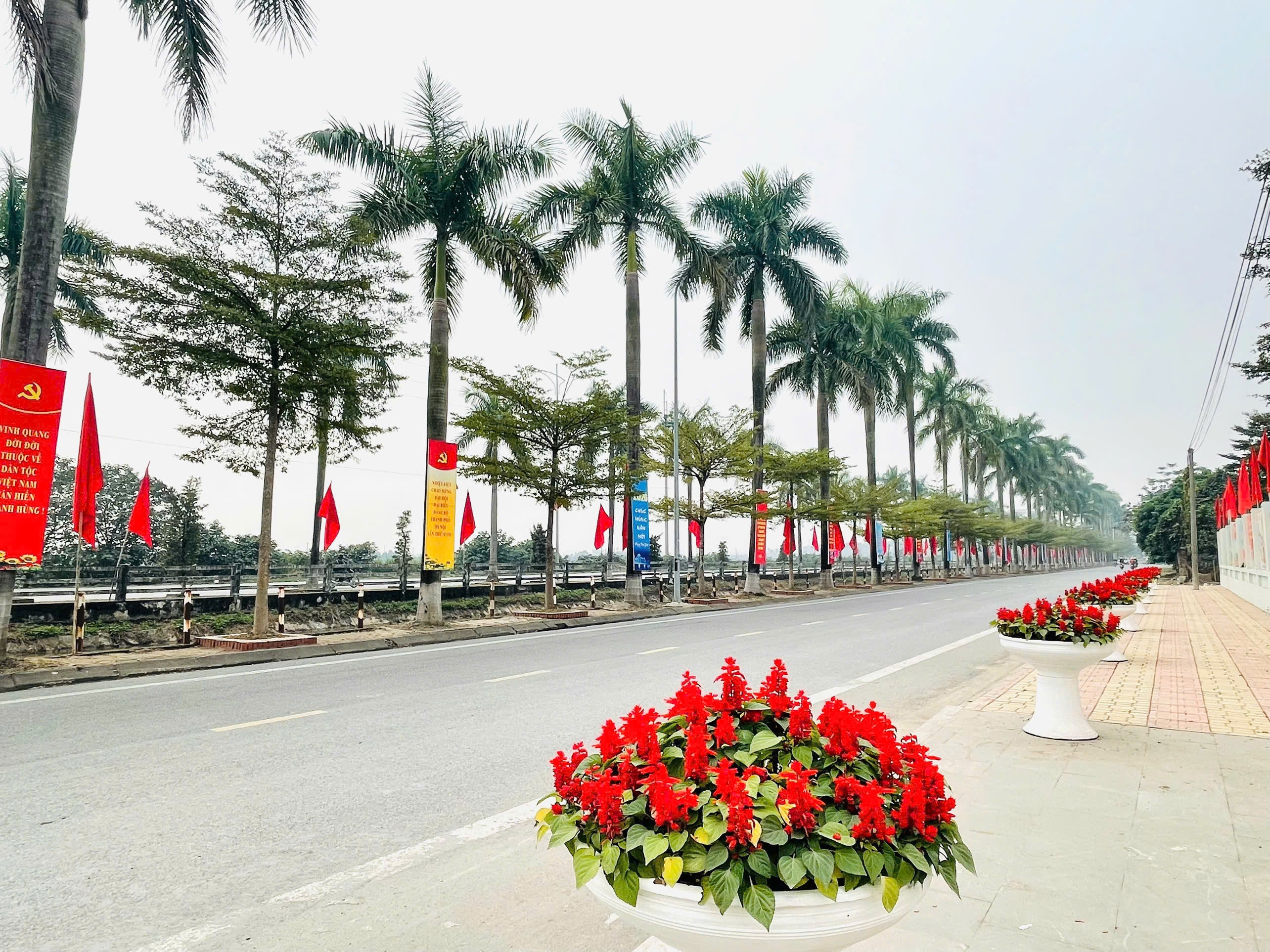 Xã Ô Diên trang hoàng đường phố mừng Đại hội Đảng và Tết Bính Ngọ 2026