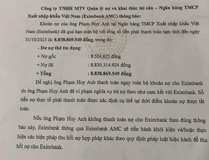 Vụ nợ thẻ Eximbank 8,5 triệu thành 8,8 tỷ đồng: Chuyên gia nói gì?